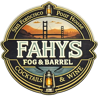 First digital redraw of the round Fahy’s badge, with the Golden Gate Bridge, lanterns and San Francisco Pour House lettering