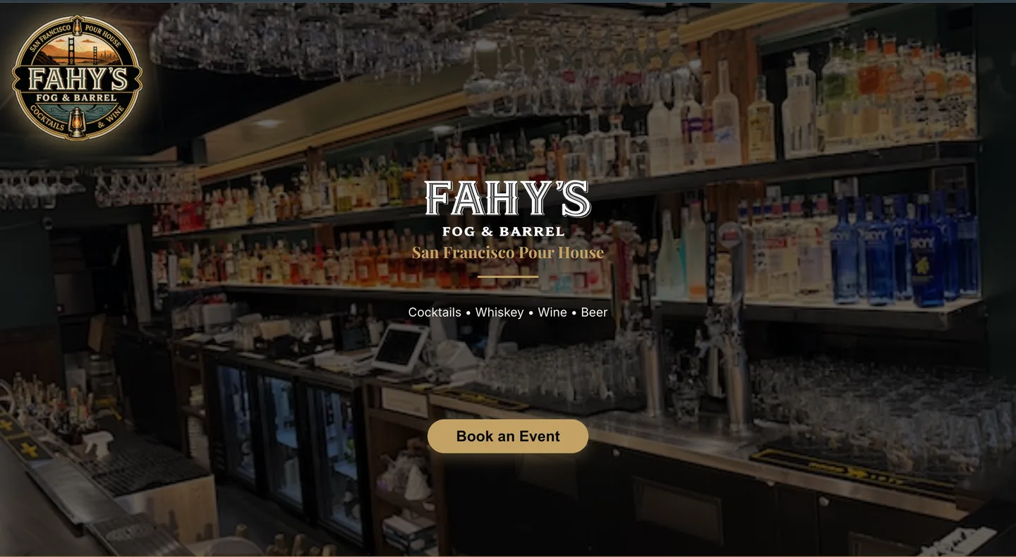 Desktop layout of the Fahy’s Fog and Barrel website