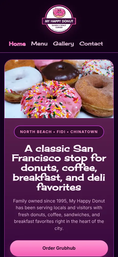 Mobile layout of the My Happy Donut website