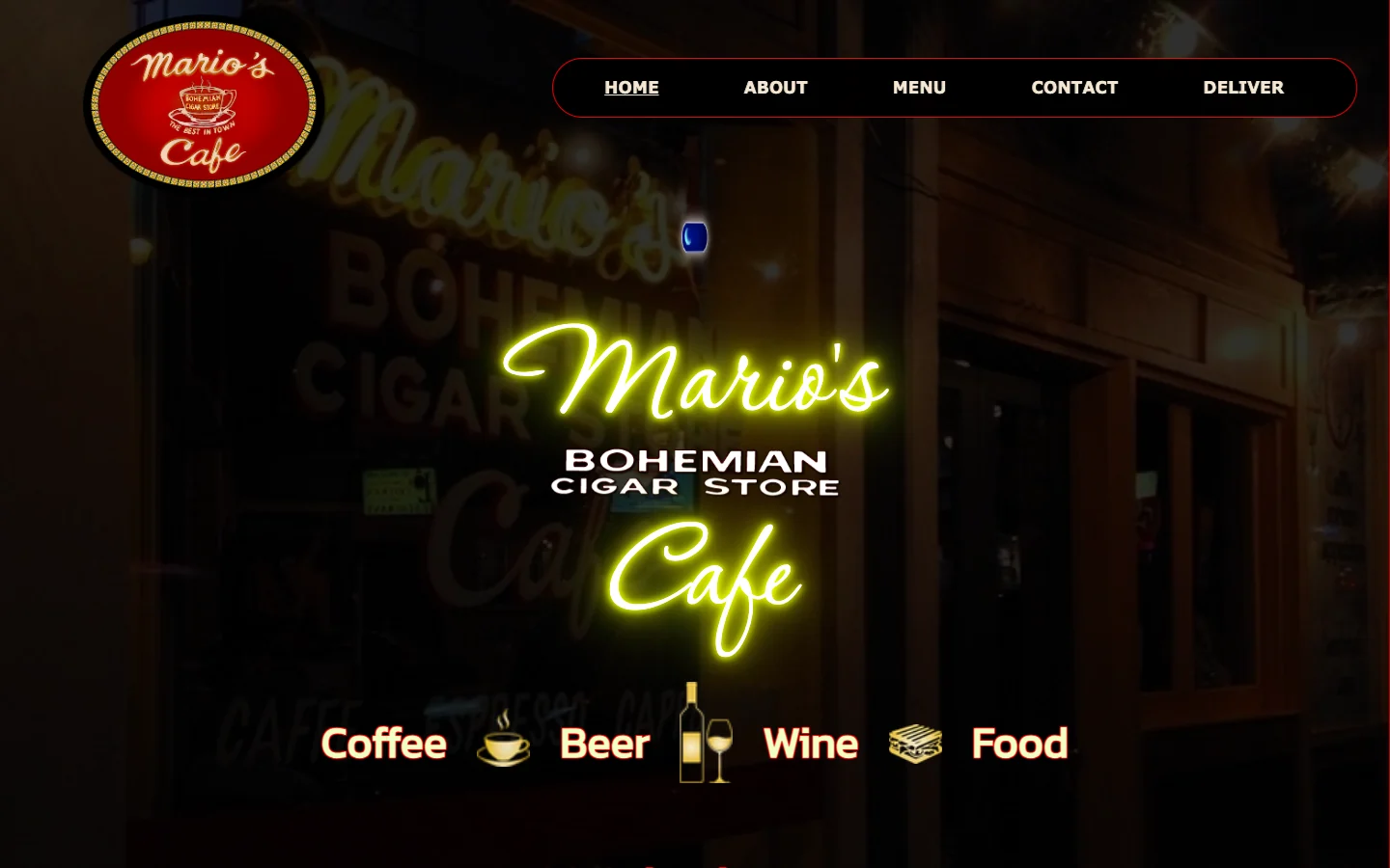 Desktop layout of the archived Mario’s Café website